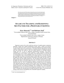 Sugarcane Tillering and Ratooning: Key Factors for a Profitable Cropping