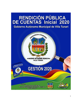 Informe Del Ejecutivo Municipal De Rendicion Pública De Cuentas Inicial - a La Sociedad Civil Gestión 2020 (Del 01 De Enero Al 31 De Julio De 2020)
