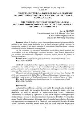 Particularitățile Alegerilor Locale Generale Din 20 Octombrie 2019 În Circumscripția Electorală Raională Cahul