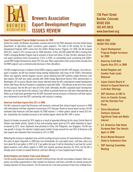 Brewers Association Export Development Program ISSUES