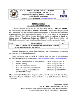 Of Mettur Coir Cluster