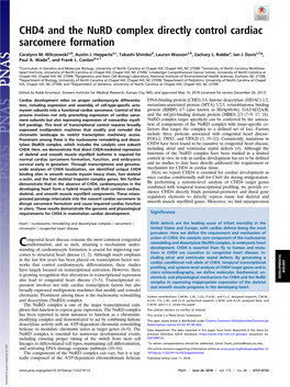 CHD4 and the Nurd Complex Directly Control Cardiac Sarcomere Formation