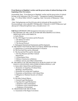 From Bamiyan to Baghdad: Warfare and the Preservation of Cultural Heritage at the Beginning of the 21St Century. Gerstenblith, Patty