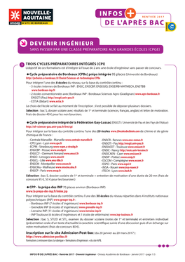 INFOS DE L'après BAC - Rentrée 2017 - Devenir Ingénieur - Onisep Académie De Bordeaux - Janvier 2017 - Page 1/3 2 UN DUT POUR INTÉGRER L’ENIT DE TARBES