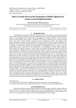 Role of Assam Press in the Formation of Public Opinion for Assam Accord Implementation