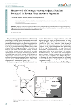 Chec List First Record of Crataegus Monogyna Jacq. (Rosales