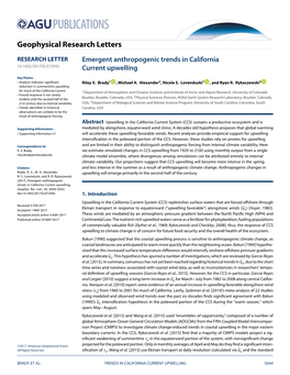 Emergent Anthropogenic Trends in California Current Upwelling, Geophys