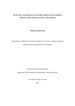 Detection and Molecular Characterization of Herpes Simplex Virus from Tanzania and Norway