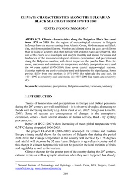 Climate Characteristics Along the Bulgarian Black Sea Coast from 1970 to 2009