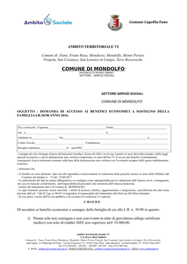 Comune Di Mondolfo Provincia Di Pesaro Urbino Settore – Servizi Sociali