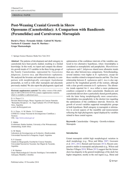 Post-Weaning Cranial Growth in Shrew Opossums (Caenolestidae): a Comparison with Bandicoots (Peramelidae) and Carnivorous Marsupials