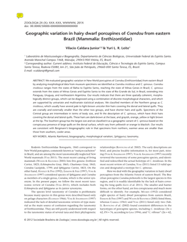 Geographic Variation in Hairy Dwarf Porcupines of Coendou from Eastern Brazil (Mammalia: Erethizontidae)