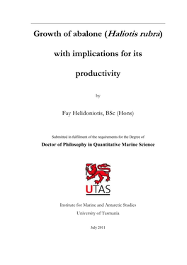 Growth of Abalone (Haliotis Rubra) with Implications for Its Productivity