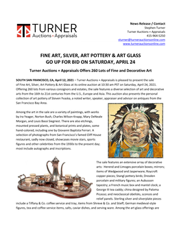 Fine Art, Silver, Art Pottery & Art Glass Go up for Bid on Saturday, April 24