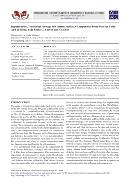 A Comparative Study Between Salah Abd Al-Sabur, Badr Shakir Al-Sayyab and T.S.Eliot