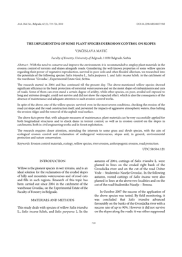 The Implementing of Some Plant Species in Erosion Control on Slopes