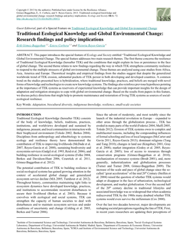 Traditional Ecological Knowledge and Global Environmental Change: Research Findings and Policy Implications