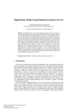 Digital Mass Media Group Platform in Society Era 5.0
