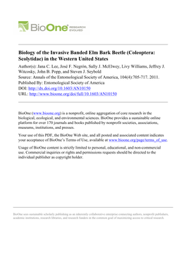 Biology of the Invasive Banded Elm Bark Beetle (Coleoptera: Scolytidae) in the Western United States Author(S): Jana C