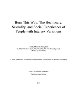 Born This Way: the Healthcare, Sexuality, and Social Experiences of People with Intersex Variations