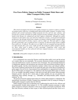 Free Fares Policies: Impact on Public Transport Mode Share and Other Transport Policy Goals