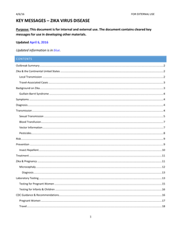 Key Messages – Zika Virus Disease