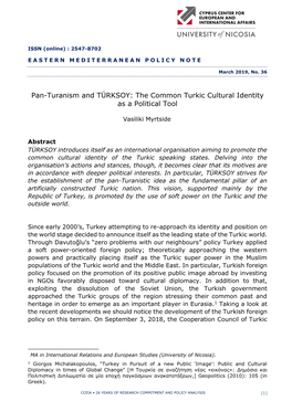 Pan-Turanism and TÜRKSOY: the Common Turkic Cultural Identity As a Political Tool