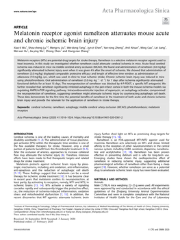 Melatonin Receptor Agonist Ramelteon Attenuates Mouse Acute and Chronic Ischemic Brain Injury