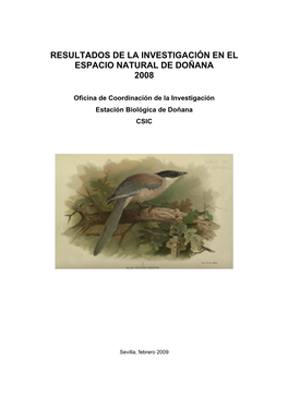 Resultados De La Investigación En El Espacio Natural De Doñana 2008