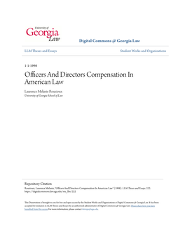 Officers and Directors Compensation in American Law Laurence Melanie Rouzioux University of Georgia School of Law