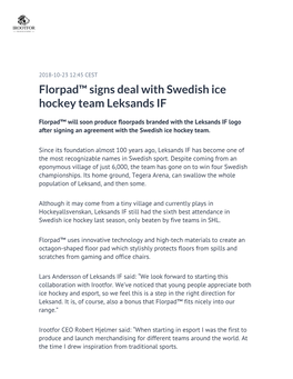 Florpad™ Signs Deal with Swedish Ice Hockey Team Leksands IF