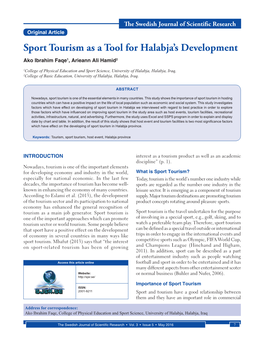 Sport Tourism As a Tool for Halabja's Development