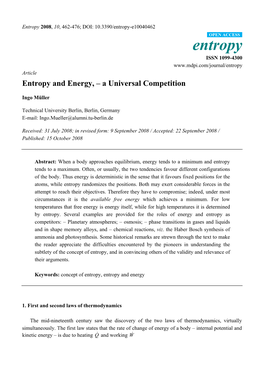Entropy and Energy, – a Universal Competition