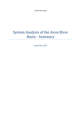 System Analysis of the Avon River Basin - Summary