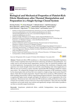 Biological and Mechanical Properties of Platelet-Rich Fibrin Membranes After Thermal Manipulation and Preparation in a Single-Syringe Closed System