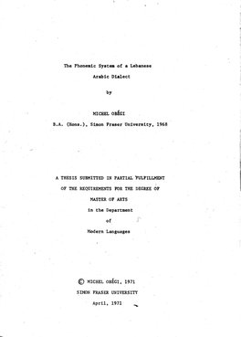 The Phonemic System of a Lebanese Arabic Dialect