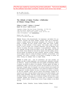 The Altitude of Alpine Treeline: a Bellwether of Climate Change Effects