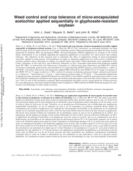 Weed Control and Crop Tolerance of Micro-Encapsulated Acetochlor Applied Sequentially in Glyphosate-Resistant Soybean