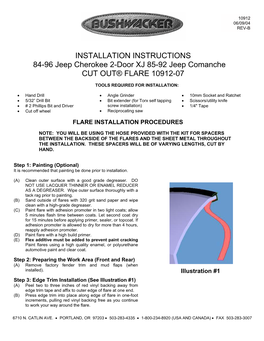 INSTALLATION INSTRUCTIONS 84-96 Jeep Cherokee 2-Door XJ 85-92 Jeep Comanche CUT OUT® FLARE 10912-07