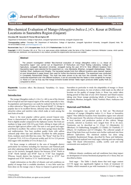 Bio-Chemical Evaluation of Mango (Mangifera Indica L.) Cv