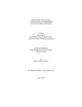 Boundary Violations: a Reflection of Pessimism in Lucan’S Bellum Civile