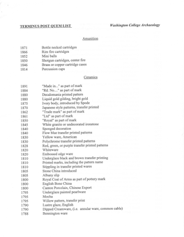 TERMINUS POST QUEM LIST Washington College Archaeology