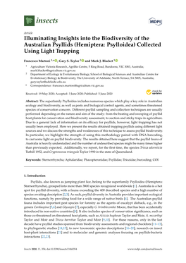 Illuminating Insights Into the Biodiversity of the Australian Psyllids (Hemiptera: Psylloidea) Collected Using Light Trapping