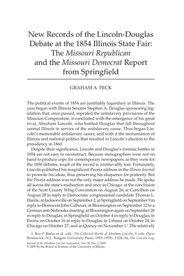 New Records of the Lincoln-Douglas Debate at the 1854 Illinois State Fair: the Missouri Republican and the Missouri Democrat Report from Springfield