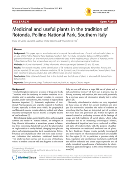 Medicinal and Useful Plants in the Tradition of Rotonda, Pollino National Park, Southern Italy Paola Di Sanzo, Laura De Martino, Emilia Mancini and Vincenzo De Feo*