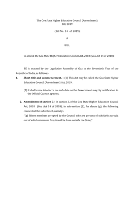 The Goa State Higher Education Council (Amendment) Bill, 2019