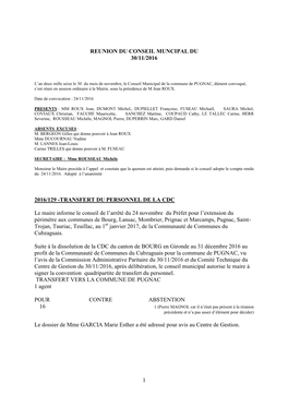 TRANSFERT DU PERSONNEL DE LA CDC Le Maire Informe Le Conseil