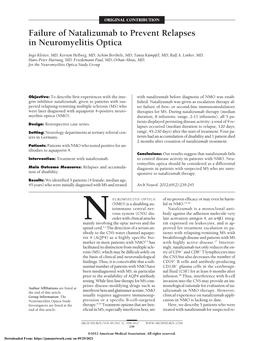 Failure of Natalizumab to Prevent Relapses in Neuromyelitis Optica