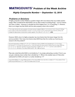 Problem of the Week Archive Highly Composite Number