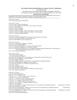 DEATHS in OR NEAR WESTPHALIA, OSAGE COUNTY, MISSOURI As Recorded in Either the Parish Records of St